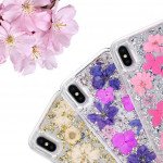 Wholesale iPhone Xr 6.1in Luxury Glitter Dried Natural Flower Petal Clear Hybrid Case (Rose Gold Purple)